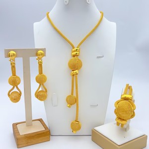 Parure de bijoux de luxe ZX en or 24 carats, exquise finition filigrane, collier, boucles d'oreilles, bague, bracelet, pour mariée, mariage, vente en gros, anti-ternissement - Product Image 2