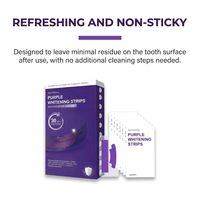 Bandes blanchissantes pour les dents personnalisées à marque privée, sans résidus, avec technologie de correction de la couleur, saveur menthe, couleur violette, antidérapantes