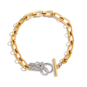 Pulsera de cadena anudada en tono dorado y plateado, diseño geométrico, regalo de joyería unisex - Product Image 5