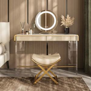 2025 nouvelles arrivées de conception simple chambre atmosphérique en bois blanc maquillage <span class=keywords><strong>coiffeuse</strong></span> - Product Image 1