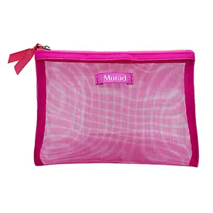 핑크 투명 나일론 메쉬 세면 도구 가방 사용자 정의 로고 여행 메이크업 화장품 가방 여성 메이크업 뷰티 지퍼 가방