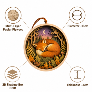 Custom 3D Shadow-Box Sleeping Fox Ornament, Multi-Layer Poplar Plywood, CPSC Compliant, DDP
