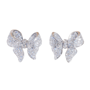 Orecchini a perno con fiocco dorato, cristalli e strass micro-incastonati, gioielli alla moda da donna, regalo, orecchini in lega - Product Image 1