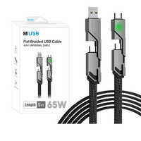 Cable USB Tipo C 4 en 1, Cable de Carga Rápida para Teléfono, Cable Multi-Cargador Plano Trenzado