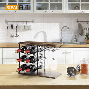 Ripai Wine <b>Rack</b> Wooden Base With Glass Holder Modern Style For Kitchen <b>Bar</b> Party Use - Product Image 1