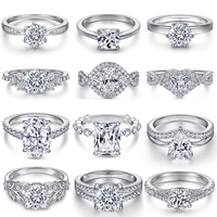 Bagues Solitaires en Argent Massif 925 Rhodié avec Zircon Cubique (CZ) Tailles Princesse, Marquise, Ovale, Poire, Cœur – Bague de Mariage, de Fiançailles, Empilable, pour Cérémonie Nuptiale