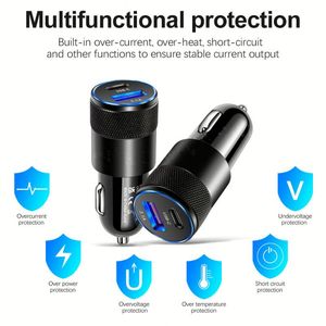 ขายส่ง ที่ชาร์จโทรศัพท์มือถือ 3.1A 38W USB+USB-C รองรับ QC3.0 วัสดุโลหะผสมอะลูมิเนียม PD 20W ที่ชาร์จในรถยนต์ - Product Image 5