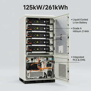 Armoire BESS extérieure 261 kWh, 125 kW triphasé 400 V, LiFePO4, système de stockage d'énergie C&I refroidi par liquide, 8500 cycles, noir - Product Image 2