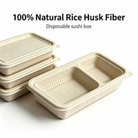 Boîte à sushi jetable en fibre de coque de riz avec couvercle, sans BPA, biodégradable, certifiée LFGB, conteneur alimentaire sûr pour emporter