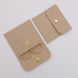 Sand Color 8*8cm Microfiber Jewelry Bags With Logo Earring Necklace Pouch Jewelry Pouch Bag With Snap Button - Product Image 1