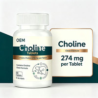 Complément de choline 274 mg par comprimé, soutien hépatique, 60 unités, sans colorants ni arômes artificiels