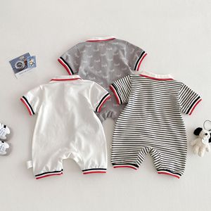 2025 été nouveau-né bébé rayé combinaison décontracté coton Design avec bouton pression fermeture lettre imprimer bébé barboteuses - Product Image 4