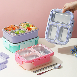 Leakproof Bento Box BPA free 3 ngăn Hộp Ăn Trưa 620ml thực phẩm lưu trữ <span class=keywords><strong>container</strong></span> cách điện 304 thép không gỉ ăn trưa - Product Image 6