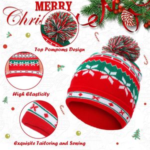 Haute qualité funtery noël tricoté chapeaux hiver Crochet <span class=keywords><strong>bonnet</strong></span> Pom classique chapeau <span class=keywords><strong>de</strong></span> père noël pour enfants adultes famille pour les vacances <span class=keywords><strong>de</strong></span> noël - Product Image 6