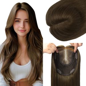 Topper en cheveux Remy européens bruns avec fines mèches blondes, dentelle HD fine, dos tissé fermé, pour femmes souffrant de perte de cheveux - Product Image 3