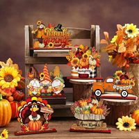 Décoration de table en bois pour Thanksgiving, panneau de bienvenue en forme de citrouille, ensemble de 6 pièces, décoration d'automne pour la récolte, décoration de la maison