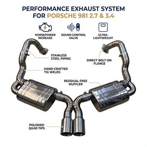 Système d'échappement arrière Vortex en titane soudé sur mesure avec soupapes pour Porsche Cayman Boxster 981 2.7 3.4 2008-2015 avec doubles embouts d'échappement centraux - Product Image 1