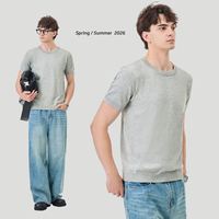 Chemise tricotée classique pour homme, couleur unie, col rond, manches courtes, tissu doux au toucher, vêtements de bureau et de trajet, vente en gros