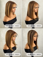 Perruque Lace Front Bob avec closure en dentelle, mélange de couleurs pour femmes noires, sans colle, couleur piano, cheveux humains, mèches blond miel longues