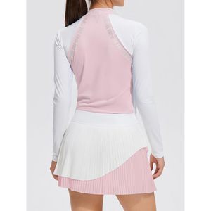 FOXA Women's Mock Neck Long Sleeve Golf Top And Pleated <b>Skirt</b> Set Breathable Spandex Polyester Outfit For Casual Play - Product Image 2