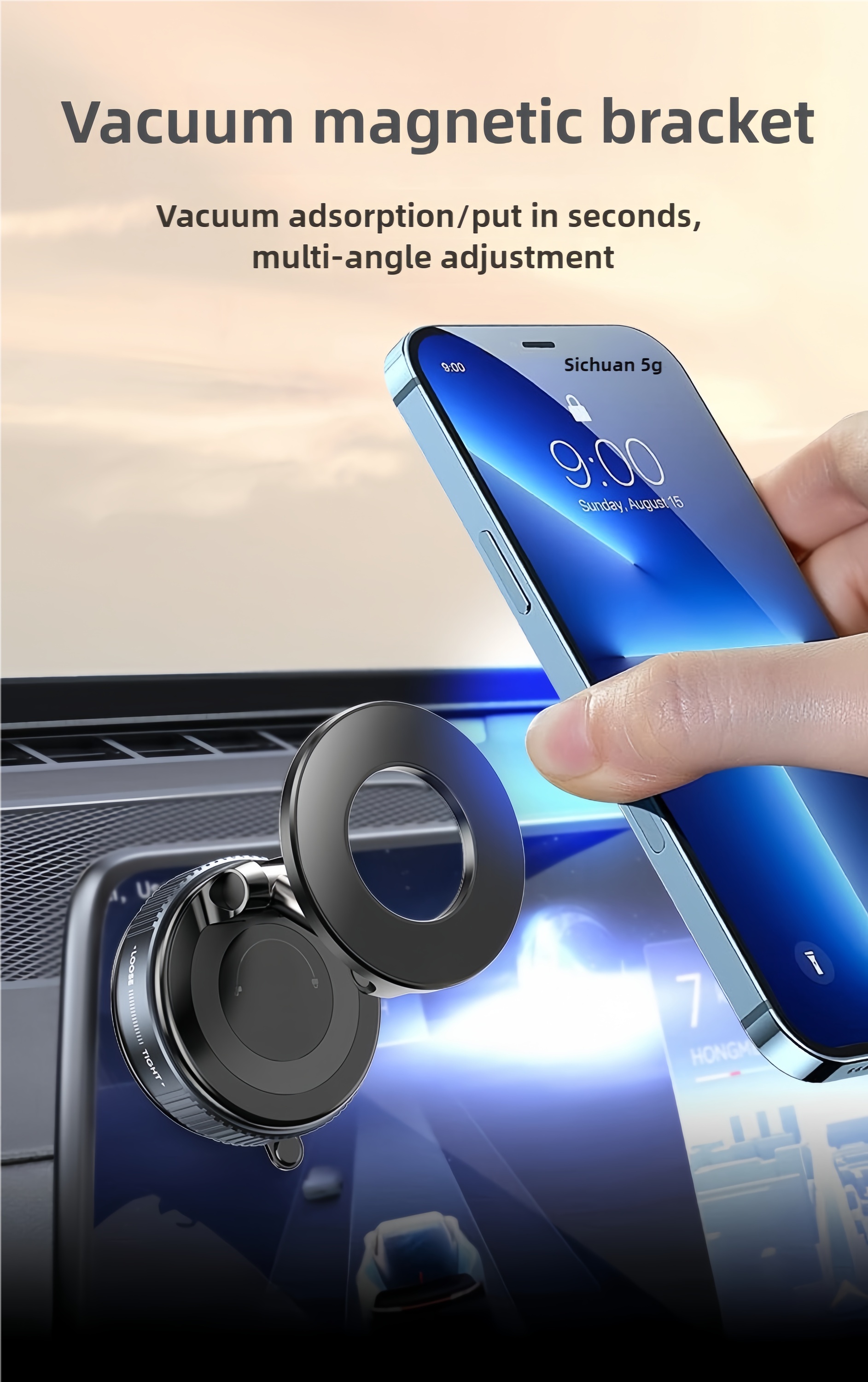 Support Téléphone Magnétique Voiture K&F Concept - Ventouse à Vide Rotative 360° - Aimants Puissants - Compatible MagSafe Et Android - 2