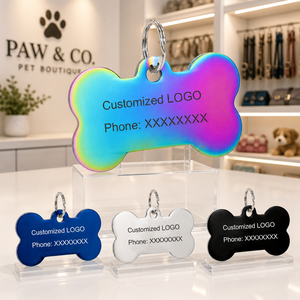 Targhetta Identificativa per Animali Domestici OEM in Acciaio Inossidabile Incisa al Laser con Nome e Telefono per Cani e Gatti, Collare Iridiscente con Logo Personalizzato, Antismarrimento, in Metallo, Campione Gratuito - Product Image 1