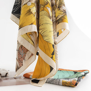 Fashion Leaf Pattern Comfortable Polyester 90*90CM <b>Long</b> <b>Silk</b> <b>Scarf</b> Spring Printed Square Women Garment Accessories YHK0024 - Product Image 3