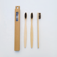 Brosse à dents plate économique pour adulte, purement naturelle, avec poils doux 100% biodégradables en crin de cheval, logo gravé, pour usage domestique