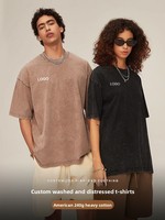 T-shirt Homme Streetwear et Workwear en Coton Pur Lavé et Vieilli 240g, Coupe Oversize, Motif Imprimé, Logo au Dos, Manches Courtes, Robuste