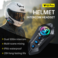 Nouveau modèle Y12 Pro Intercom pour casque de moto, casque BT, interphone 500M, écouteurs