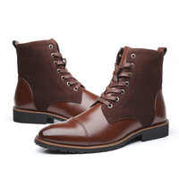 Chaussures chaudes à tige haute pour grandes tailles 47 48, bottes de neige en cuir PU à lacets tendance pour hommes