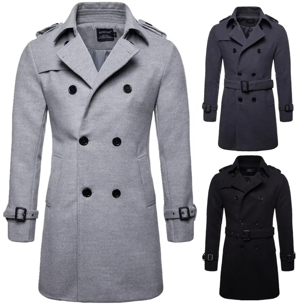 2020 Hot Selling Mens Coat Wool jacket Slim Parka Casual Classic Duffle Coat with Belt