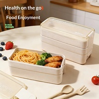 AHLE1129/2-lagige Japanische Plastik-Bento-Box für Mikrowellenerwärmung, Tragbare Lunchbox für Büroangestellte, Fettreduzierende Leichte Mahlzeit