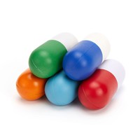 Balle anti-stress personnalisée en forme de capsule, logo sérigraphié, en mousse PU souple, promotionnelle et personnalisable