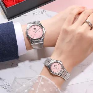 Venda quente IIK Impermeável Casal Relógio Calendário Relógios De Luxo para homens e mulheres Relógios De Quartzo De Aço com Data Para presentes do amante