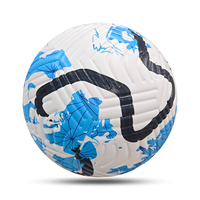 Ballon de football de haute qualité en cuir PU bleu, taille 5, motif et logo personnalisés, cousu à la machine, pour adultes