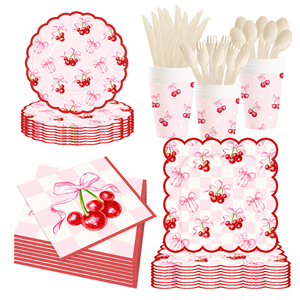 DAMAI - Juego de Vajilla Desechable con Temática de Cereza para Fiestas de Cumpleaños, Platos y Servilletas de Papel para Baby Shower - Product Image 4