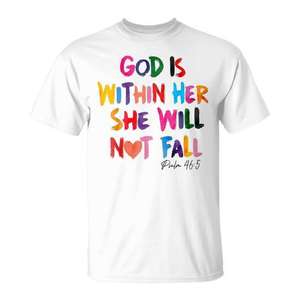 Camiseta con la frase: Dios está dentro de ella, ella no caerá, Salmo 46:5, Ropa inspirada en la fe para mujer - Product Image 2