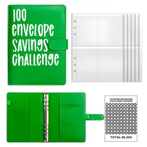 Cash Envelope Binder Saving Challenge Book A5 Savings Tracker Planner To Save $5 050 Green 100 Day Envelope Challenge Binder
