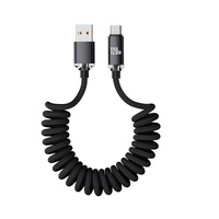 Câble USB de voiture rétractable 6A 120W à charge ultra-rapide, enroulé en spirale anti-emmêlement pour téléphones Apple 15 et Android Type-C
