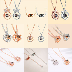 Collar con colgante de circón para mujer, colgante con proyección de recuerdo de amor, oro rosa, 100 idiomas, regalo del Día de San Valentín - Product Image 3