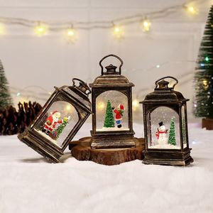 Decoración Navideña LED de Plástico Brillante, Linterna Plana con Agua para Interiores, Adorno de Mesa con Diseño de Papá Noel y Muñeco de Nieve - Product Image 2