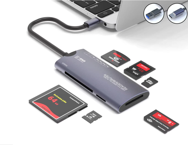 Longima Private Mode USB High Speed Multi-Function CF/SD/TF/XD/MS/M2 Card Reader Aluminum Alloy External Laptop Six-in-One
