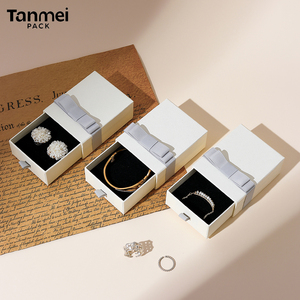 Custom Hard Cardboard Jewelry Packaging <b>Box</b> Beige <b>Gift</b> <b>Box</b> with Bow Tie for Necklace Ring Bracelet <b>Earring</b> Packaging - Product Image 2