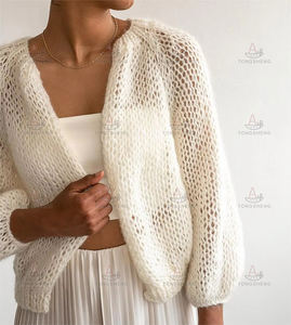 Women's Loose Mohair Blend <strong>Cardigan</strong> Sweater Lilac Purple Open Stitch Knit <strong>Long</strong> <strong>Balloon</strong> <strong>Sleeves</strong> <strong>Cardigan</strong> for Women - Product Image 3