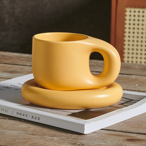 Nouvelle tasse en céramique tendance, grande capacité, design attrayant, motif ventre rond, pour la rentrée scolaire, avec plateau - Product Image 5