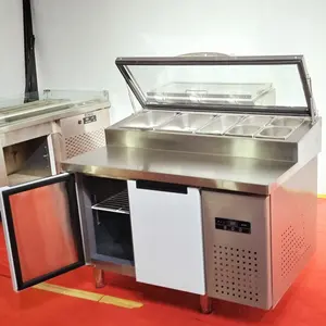 Table de préparation de pizza de sandwich à salade de réfrigérateur d'acier inoxydable de station de préparation commerciale de Offre Spéciale