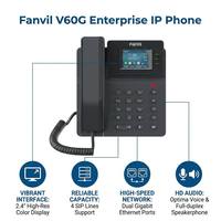 Téléphone IP Gigabit Fanvil V60G avec écran couleur HD 2,4 pouces, PoE, conférence 6 voies, 6 touches DSS EHS, 4 lignes SIP, voix HD, double stack