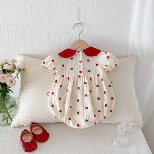 Ropa <span class=keywords><strong>de</strong></span> Verano para Bebés Recién Nacidos, Vestidos con Estampado <span class=keywords><strong>de</strong></span> Fresas para Bebés <span class=keywords><strong>de</strong></span> 100 Días, Mono Informal <span class=keywords><strong>de</strong></span> Punto Floral para Niñas - Product Image 3