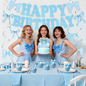 Striscione a tema fiocco blu per compleanno <span class=keywords><strong>bambina</strong></span>, decorazione da appendere per <span class=keywords><strong>torta</strong></span>, per feste di compleanno - Product Image 4
